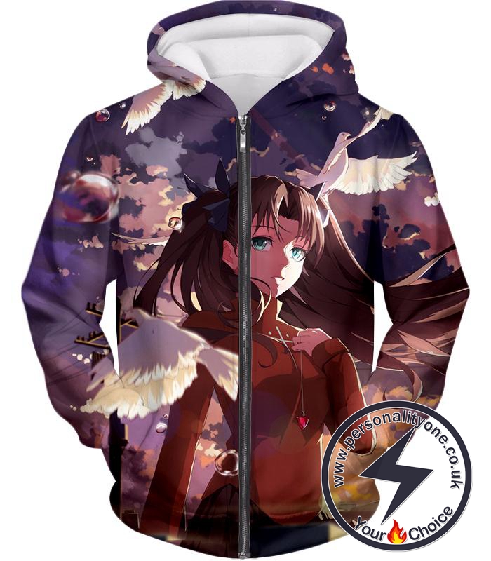 Fate Stay Night Cute Anime Girl Rin Tohsaka Cool Printed Zip Up Hoodie